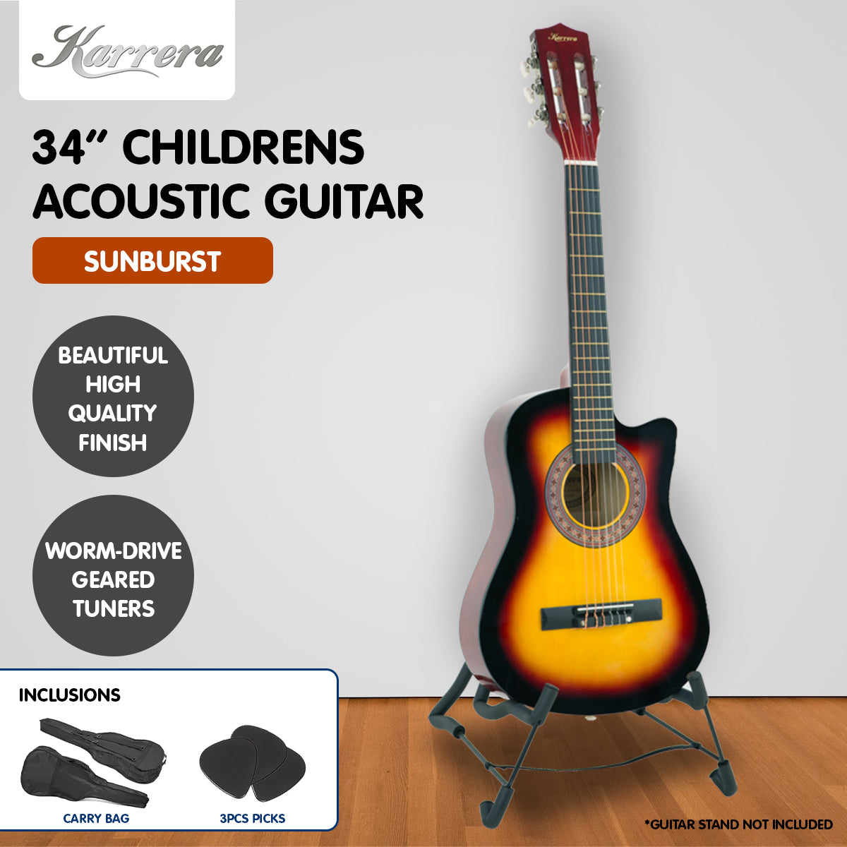 Karrera Children's Acoustic Guitar | Sunburst | 6-String Entry-Level Instrument