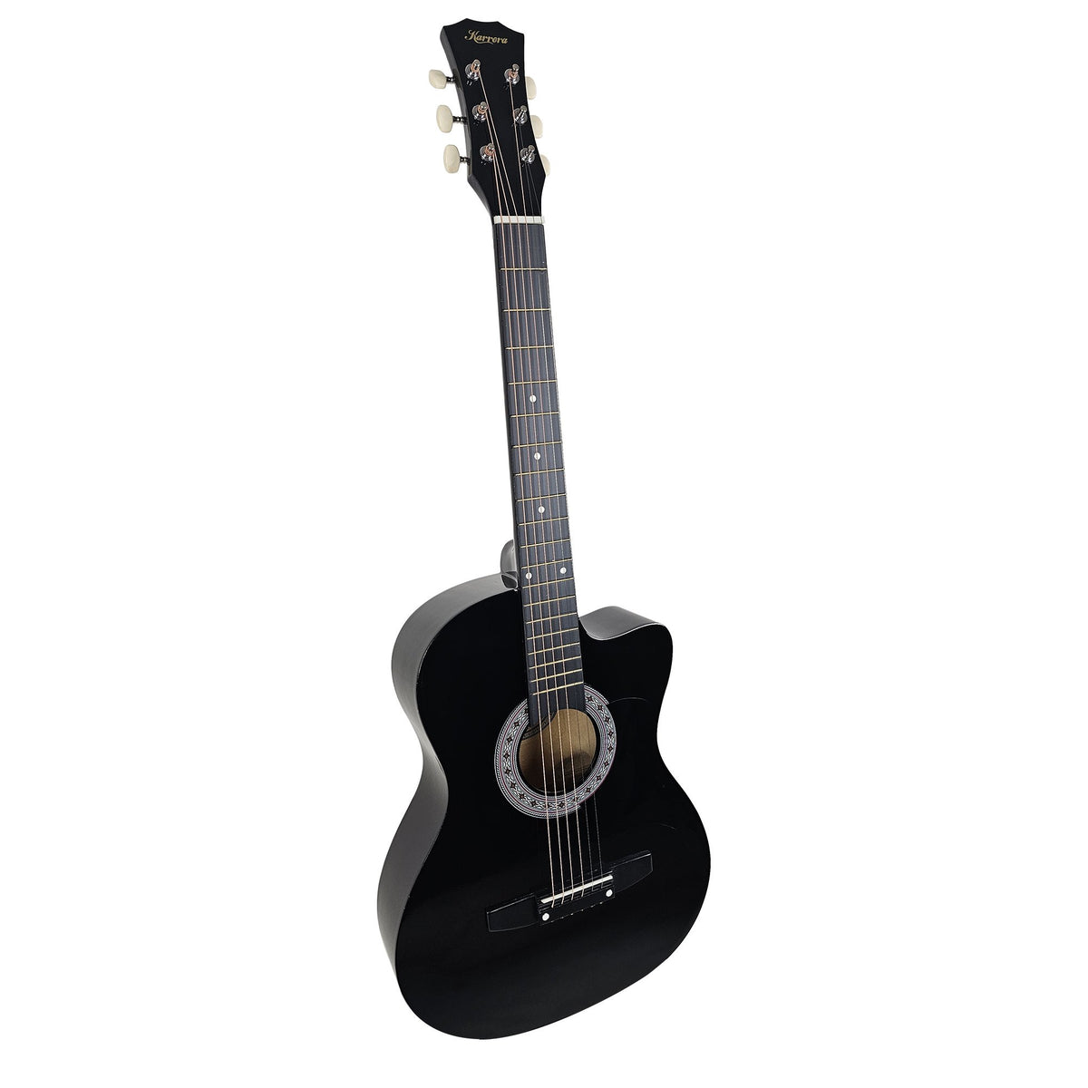 Karrera 38in Cutaway Acoustic Guitar with Guitar Bag | Black | Full-Size Beginner Guitar