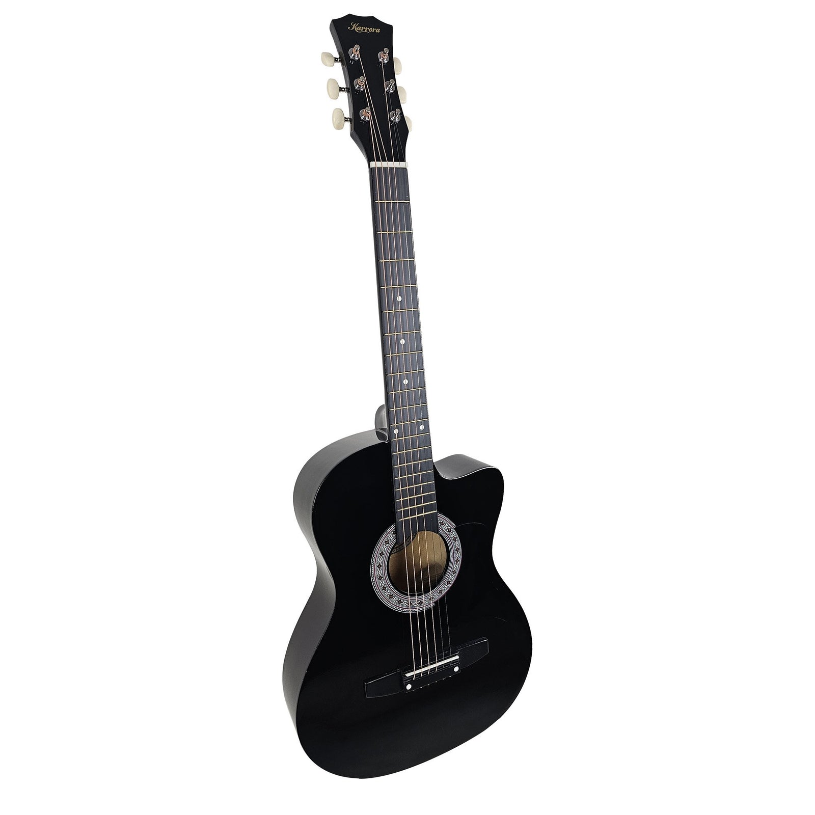 Karrera 38in Cutaway Acoustic Guitar with Guitar Bag | Black | Full-Size Beginner Guitar