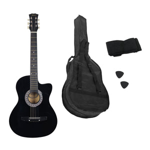 Karrera 38in Cutaway Acoustic Guitar with Guitar Bag | Black | Full-Size Beginner Guitar