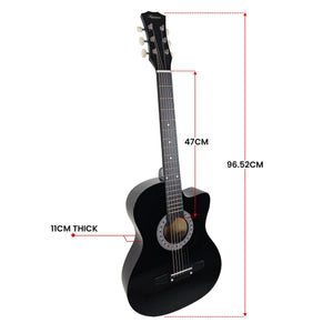 Karrera 38in Cutaway Acoustic Guitar with Guitar Bag | Black | Full-Size Beginner Guitar