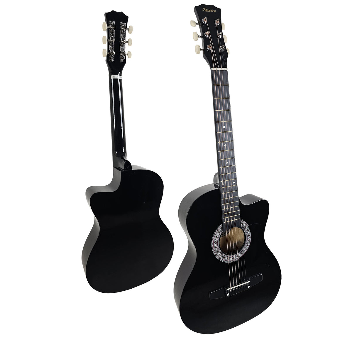 Karrera 38in Cutaway Acoustic Guitar with Guitar Bag | Black | Full-Size Beginner Guitar