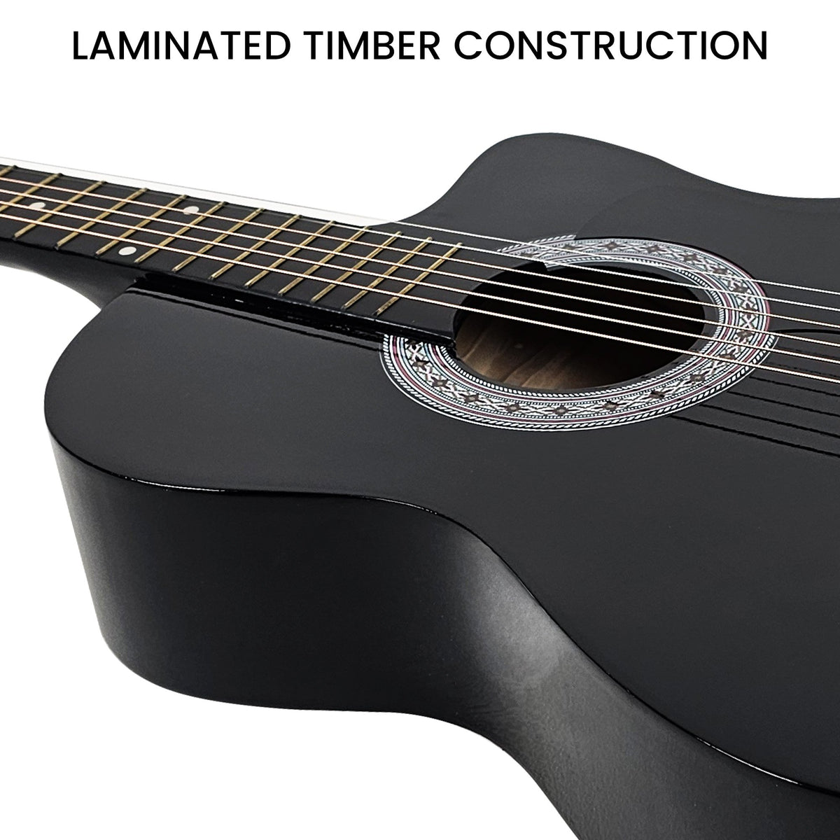 Karrera 38in Cutaway Acoustic Guitar with Guitar Bag | Black | Full-Size Beginner Guitar