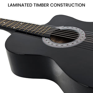 Karrera 38in Cutaway Acoustic Guitar with Guitar Bag | Black | Full-Size Beginner Guitar