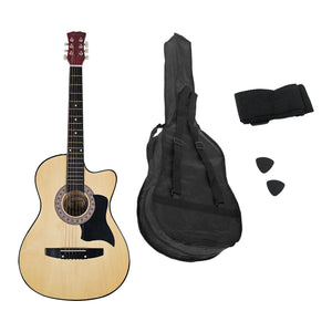Karrera 38in Cutaway Acoustic Guitar with Guitar Bag | Natural | Beginner-Friendly Set