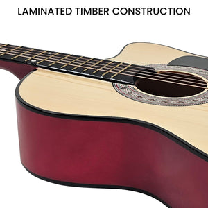 Karrera 38in Cutaway Acoustic Guitar with Guitar Bag | Natural | Beginner-Friendly Set