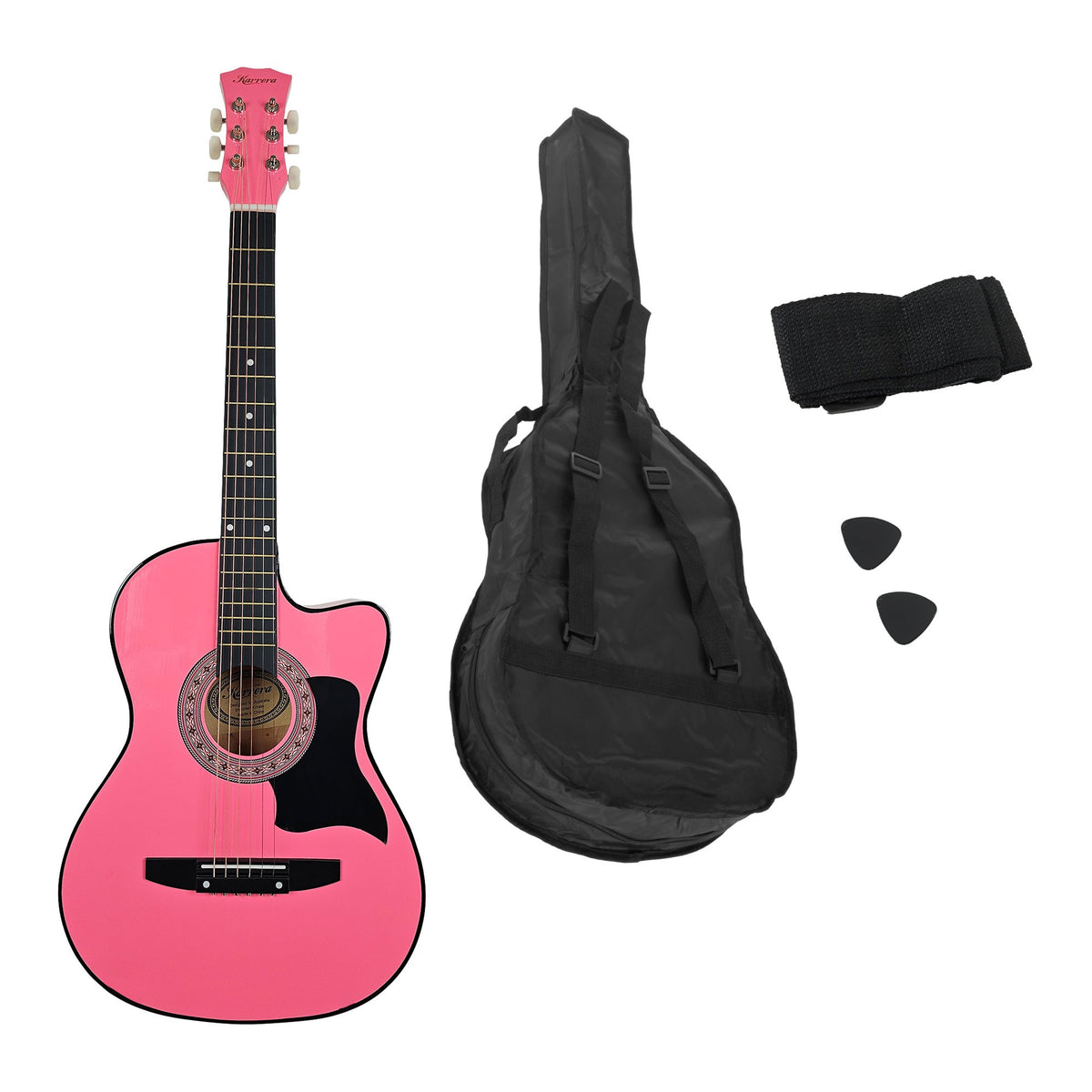 Karrera 38in Cutaway Acoustic Guitar with Guitar Bag | Pink | Stylish Acoustic Set