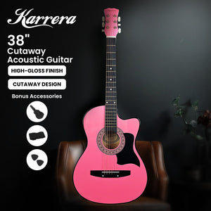 Karrera 38in Cutaway Acoustic Guitar with Guitar Bag | Pink | Stylish Acoustic Set