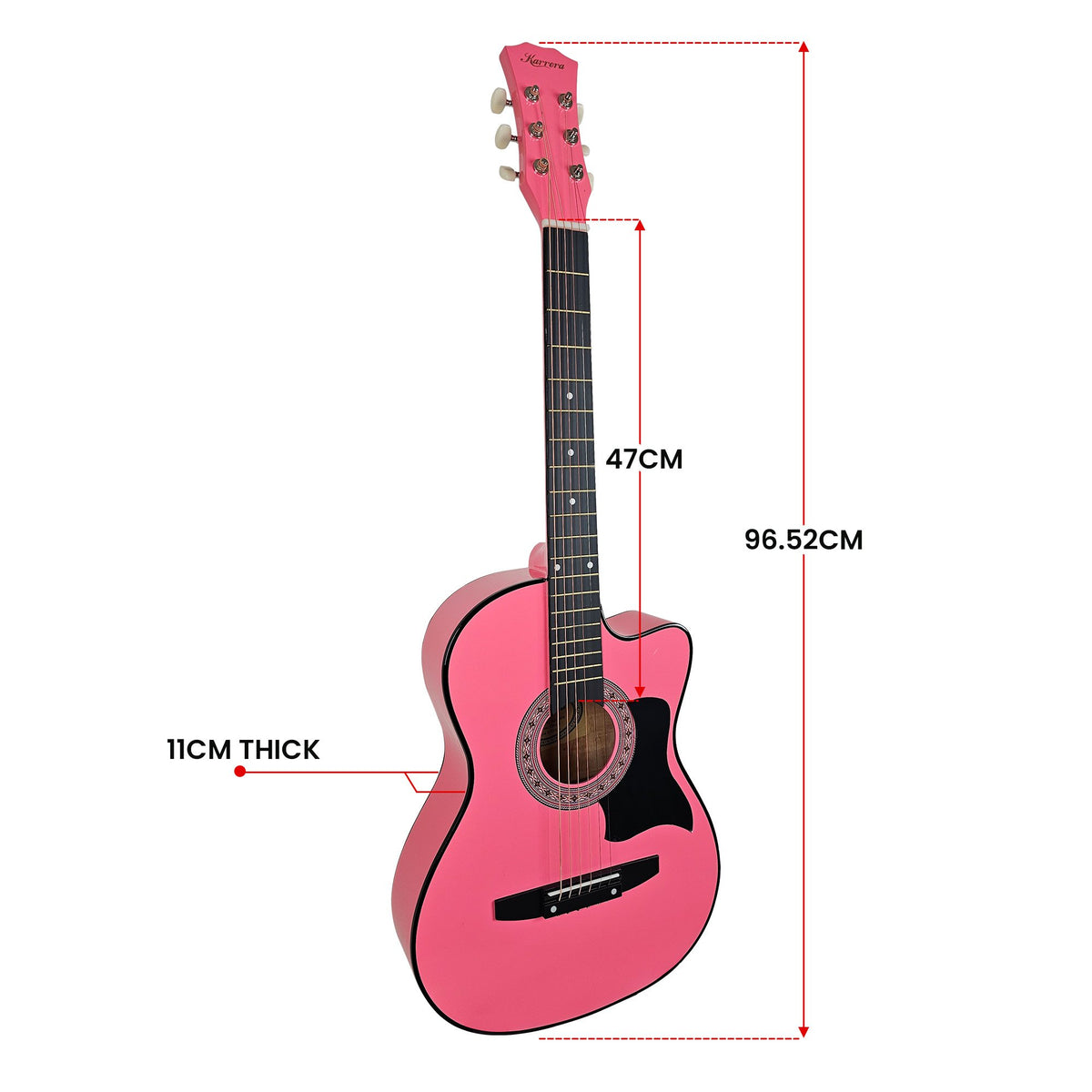 Karrera 38in Cutaway Acoustic Guitar with Guitar Bag | Pink | Stylish Acoustic Set