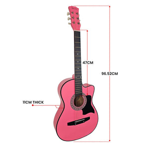 Karrera 38in Cutaway Acoustic Guitar with Guitar Bag | Pink | Stylish Acoustic Set