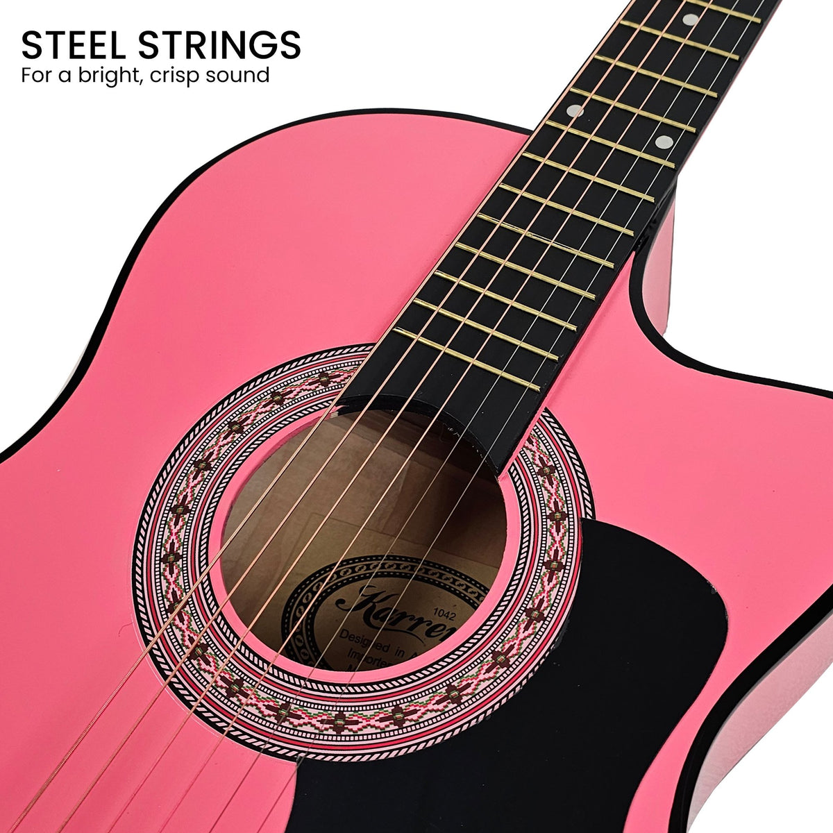 Karrera 38in Cutaway Acoustic Guitar with Guitar Bag | Pink | Stylish Acoustic Set