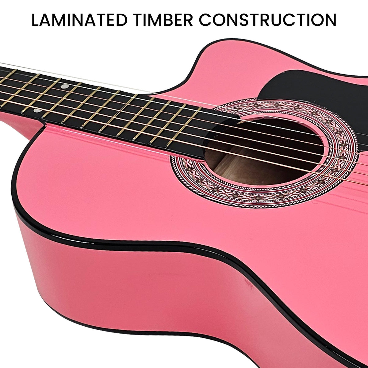Karrera 38in Cutaway Acoustic Guitar with Guitar Bag | Pink | Stylish Acoustic Set