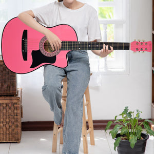 Karrera 38in Cutaway Acoustic Guitar with Guitar Bag | Pink | Stylish Acoustic Set