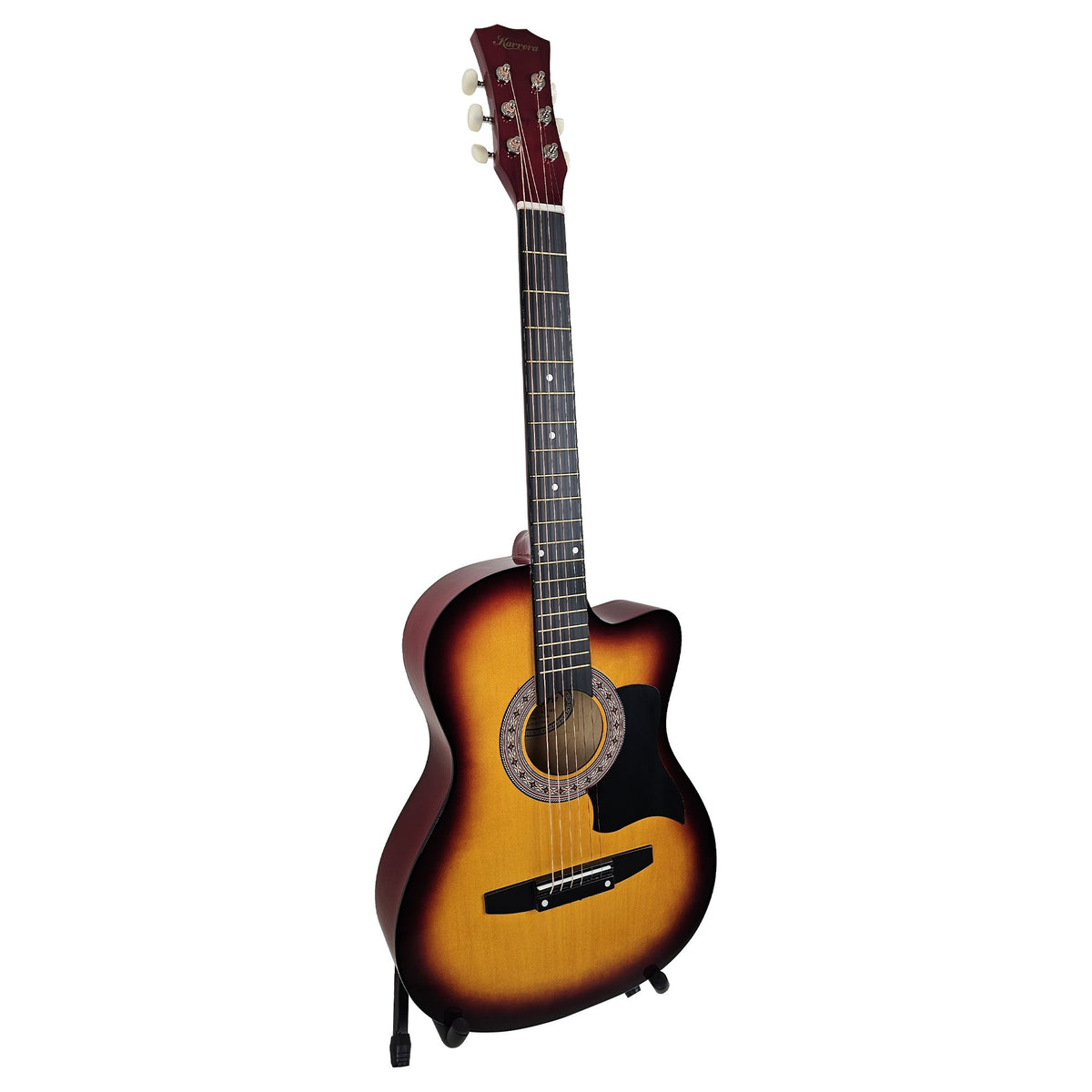 Karrera 38in Pro Cutaway Acoustic Guitar with Bag & Strings | Sunburst | Complete Starter Kit