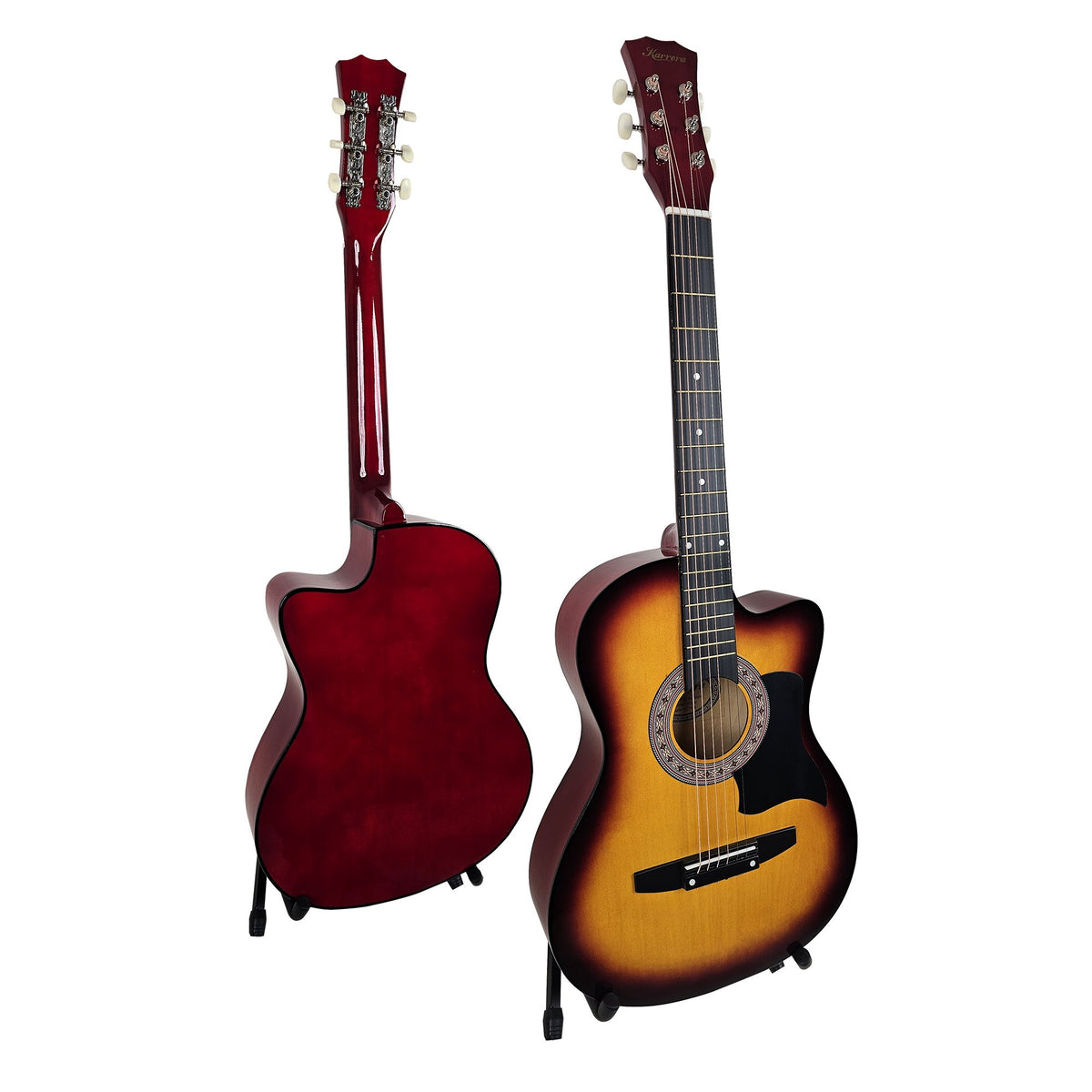 Karrera 38in Pro Cutaway Acoustic Guitar with Bag & Strings | Sunburst | Complete Starter Kit