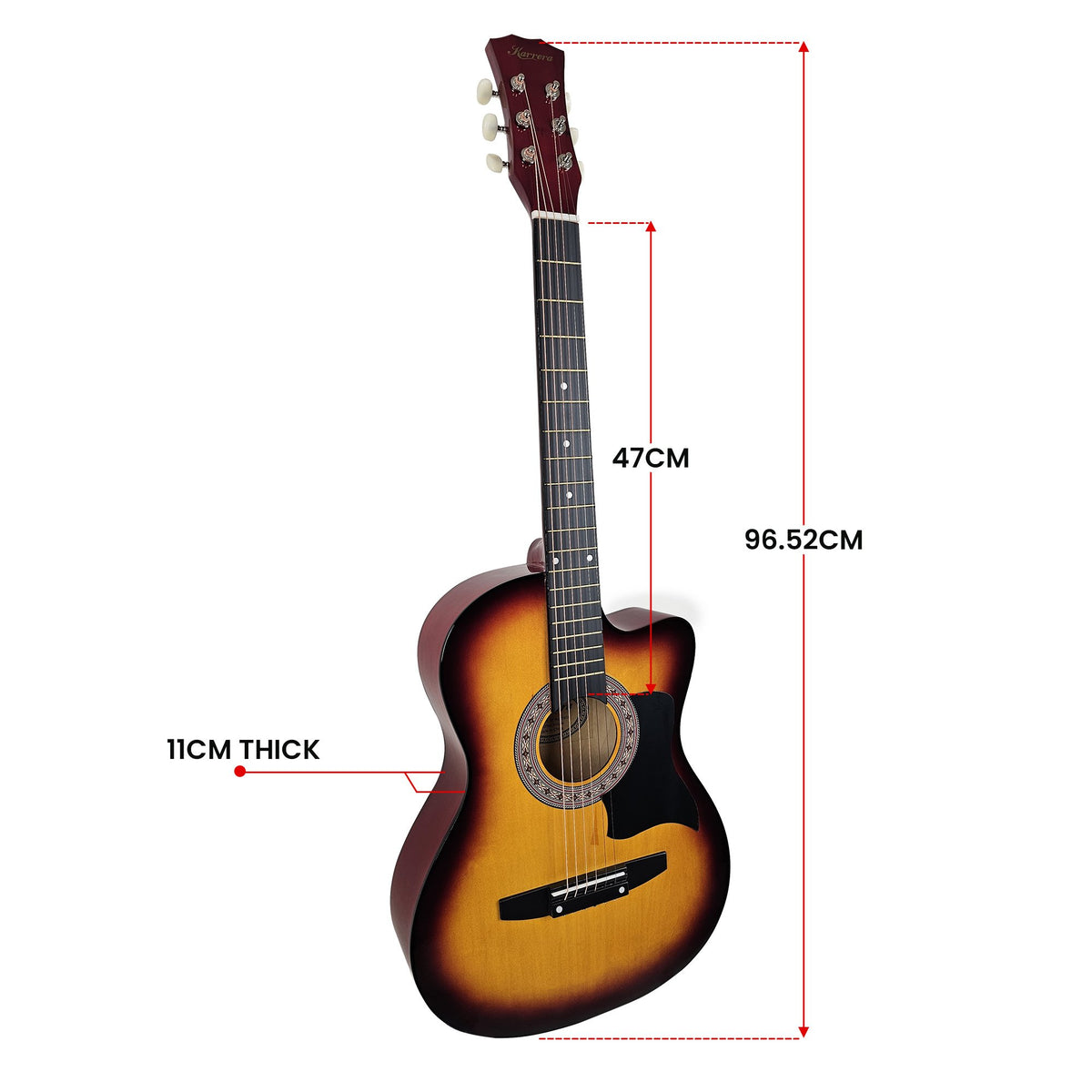 Karrera 38in Pro Cutaway Acoustic Guitar with Bag & Strings | Sunburst | Complete Starter Kit