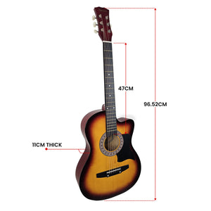 Karrera 38in Pro Cutaway Acoustic Guitar with Bag & Strings | Sunburst | Complete Starter Kit