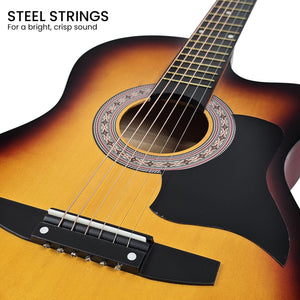 Karrera 38in Pro Cutaway Acoustic Guitar with Bag & Strings | Sunburst | Complete Starter Kit