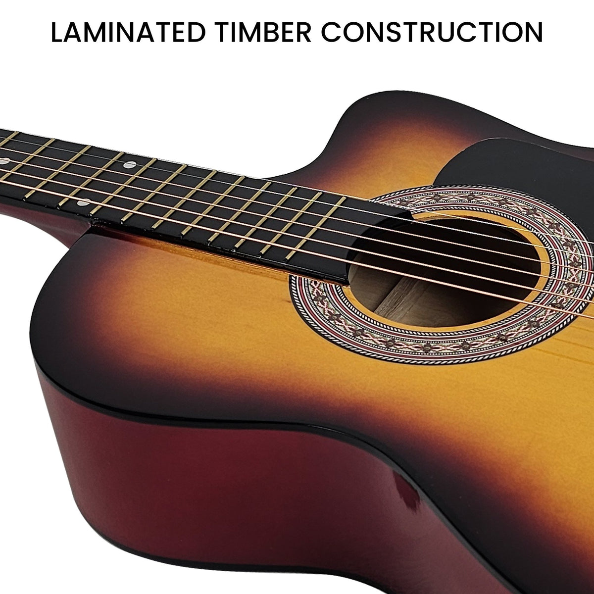 Karrera 38in Pro Cutaway Acoustic Guitar with Bag & Strings | Sunburst | Complete Starter Kit