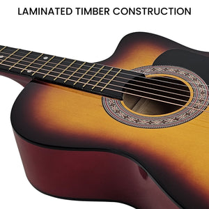 Karrera 38in Pro Cutaway Acoustic Guitar with Bag & Strings | Sunburst | Complete Starter Kit