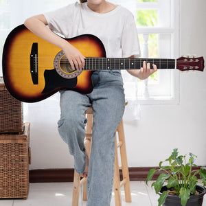 Karrera 38in Pro Cutaway Acoustic Guitar with Bag & Strings | Sunburst | Complete Starter Kit