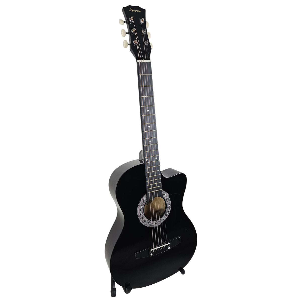 Karrera 38in Pro Cutaway Acoustic Guitar with Carry Bag | Black | Portable Guitar Set