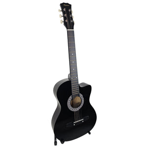 Karrera 38in Pro Cutaway Acoustic Guitar with Carry Bag | Black | Portable Guitar Set