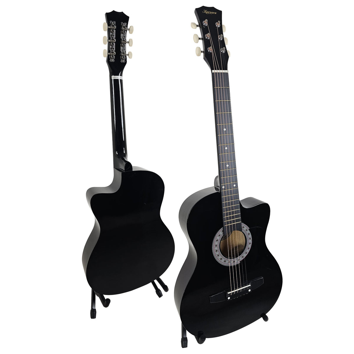 Karrera 38in Pro Cutaway Acoustic Guitar with Carry Bag | Black | Portable Guitar Set