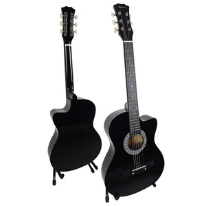 Karrera 38in Pro Cutaway Acoustic Guitar with Carry Bag | Black | Portable Guitar Set