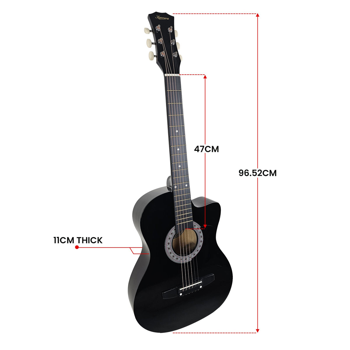 Karrera 38in Pro Cutaway Acoustic Guitar with Carry Bag | Black | Portable Guitar Set