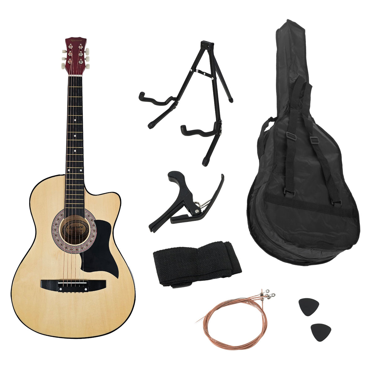 Karrera 38in Pro Cutaway Acoustic Guitar with Guitar Bag | Natural | Classic Acoustic Design