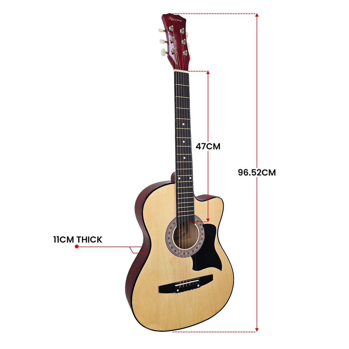 Karrera 38in Pro Cutaway Acoustic Guitar with Guitar Bag | Natural | Classic Acoustic Design