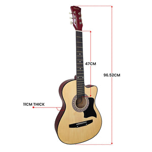 Karrera 38in Pro Cutaway Acoustic Guitar with Guitar Bag | Natural | Classic Acoustic Design