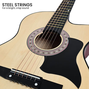 Karrera 38in Pro Cutaway Acoustic Guitar with Guitar Bag | Natural | Classic Acoustic Design