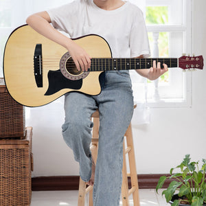 Karrera 38in Pro Cutaway Acoustic Guitar with Guitar Bag | Natural | Classic Acoustic Design