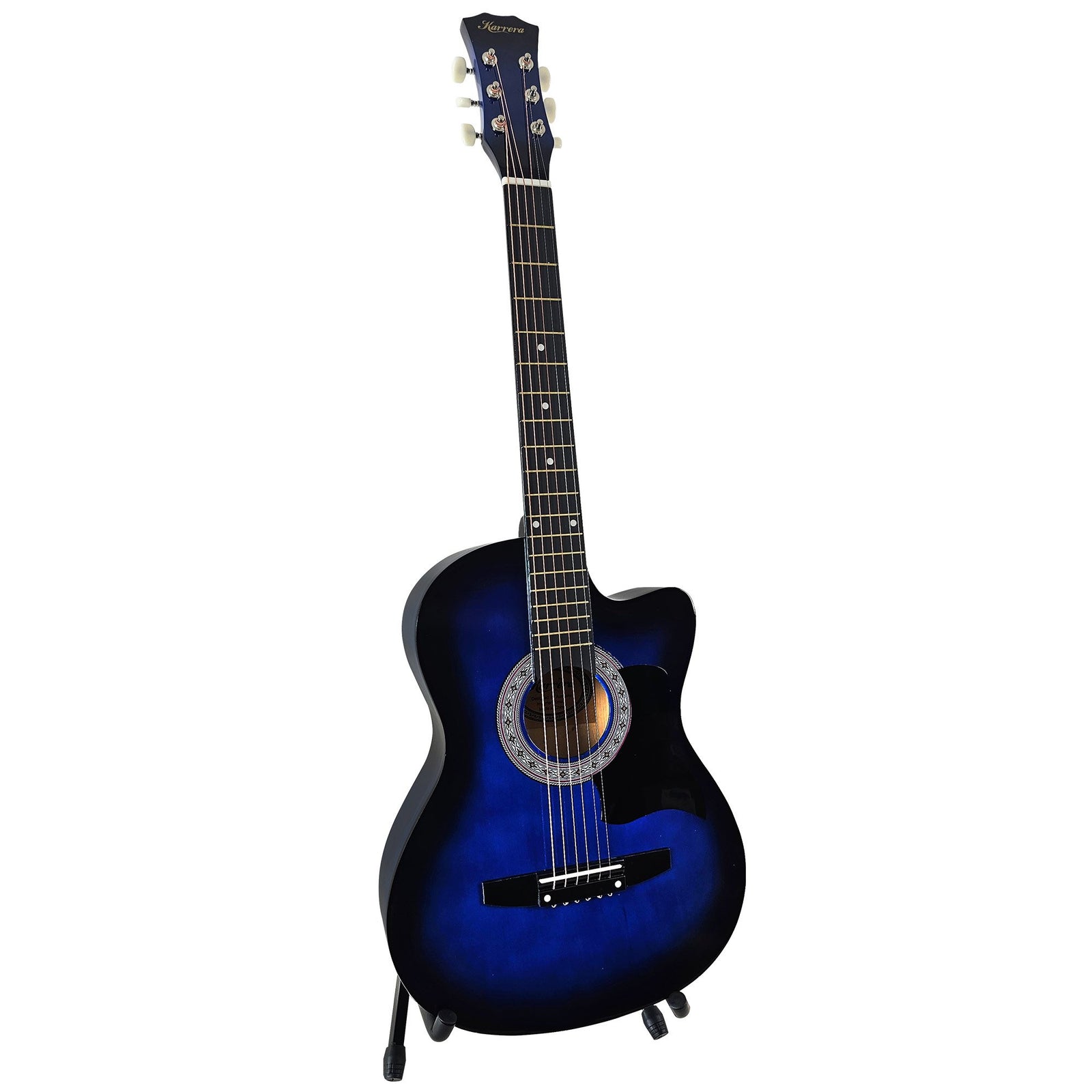 Karrera 38in Pro Cutaway Acoustic Guitar with Bag & Strings | Blue Burst | Full Guitar Set