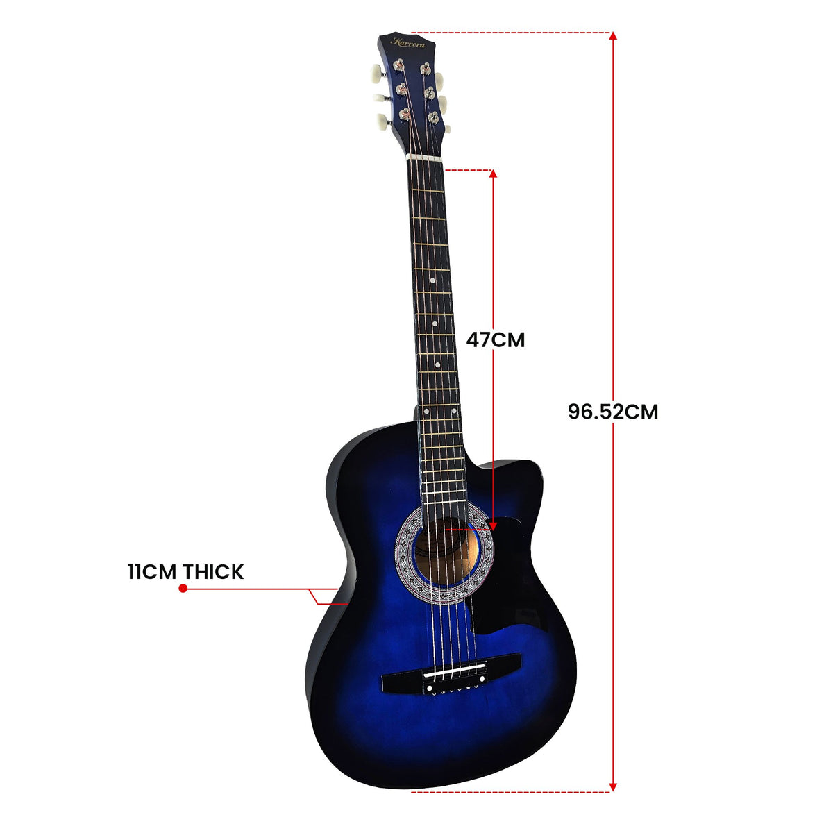 Karrera 38in Pro Cutaway Acoustic Guitar with Bag & Strings | Blue Burst | Full Guitar Set