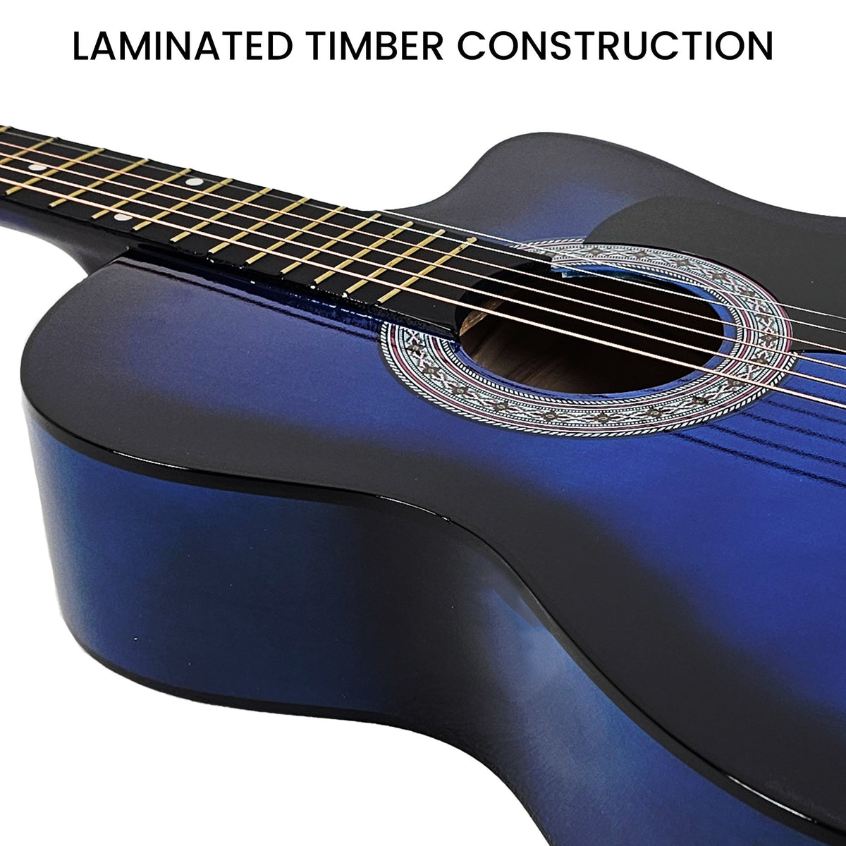 Karrera 38in Pro Cutaway Acoustic Guitar with Bag & Strings | Blue Burst | Full Guitar Set
