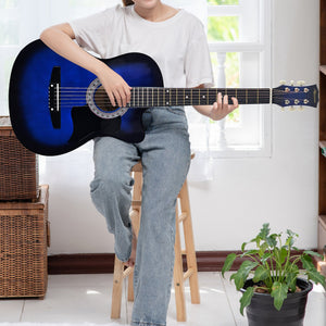 Karrera 38in Pro Cutaway Acoustic Guitar with Bag & Strings | Blue Burst | Full Guitar Set