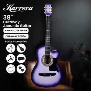 Karrera 38in Pro Cutaway Acoustic Guitar with Guitar Bag | Purple Burst | All-in-One Kit