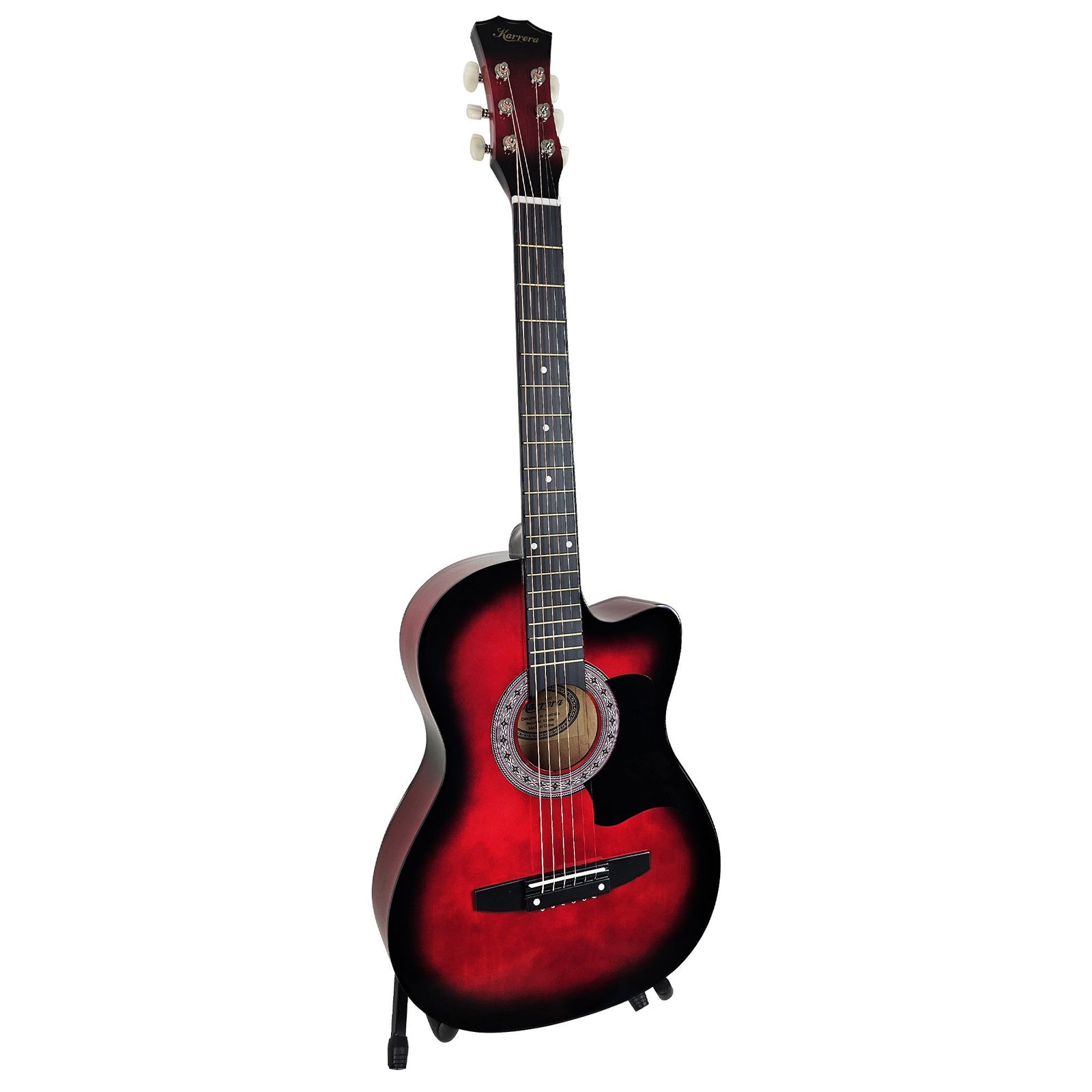 Karrera 38in Pro Cutaway Acoustic Guitar with Guitar Bag | Red Burst | Premium Beginner Set
