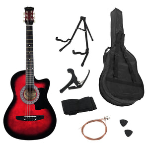 Karrera 38in Pro Cutaway Acoustic Guitar with Guitar Bag | Red Burst | Premium Beginner Set
