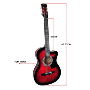 Karrera 38in Pro Cutaway Acoustic Guitar with Guitar Bag | Red Burst | Premium Beginner Set