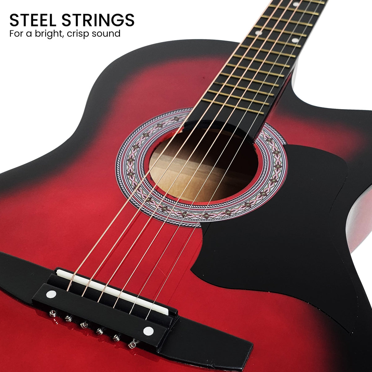 Karrera 38in Pro Cutaway Acoustic Guitar with Guitar Bag | Red Burst | Premium Beginner Set