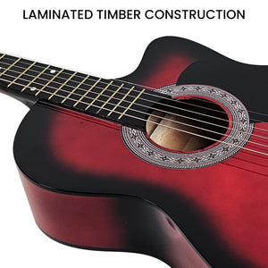 Karrera 38in Pro Cutaway Acoustic Guitar with Guitar Bag | Red Burst | Premium Beginner Set