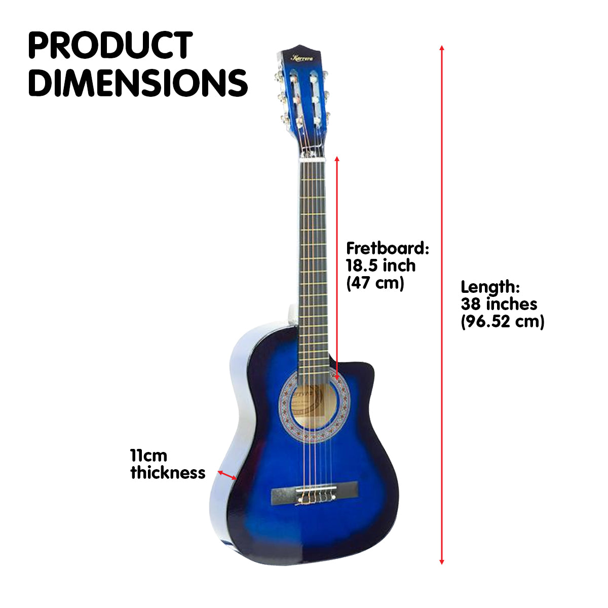 Karrera 38in Cutaway Acoustic Guitar with Guitar Bag | Blue Burst | Complete Starter Kit
