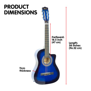 Karrera 38in Cutaway Acoustic Guitar with Guitar Bag | Blue Burst | Complete Starter Kit