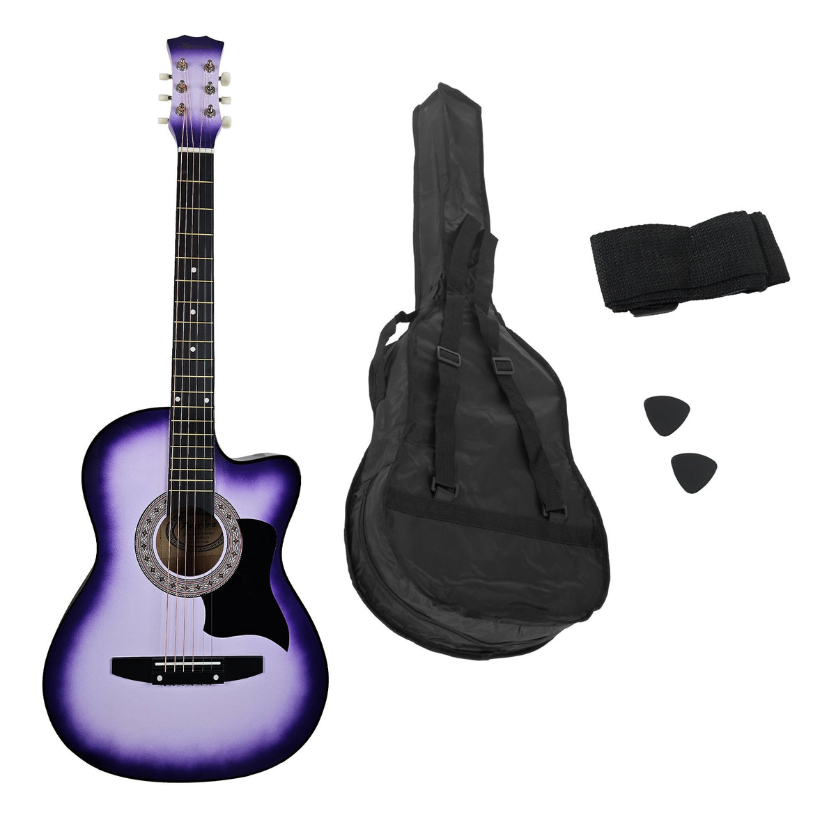 Karrera 38in Cutaway Acoustic Guitar with Guitar Bag | Purple Burst | Great for Beginners