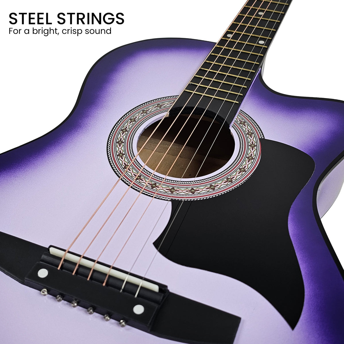 Karrera 38in Cutaway Acoustic Guitar with Guitar Bag | Purple Burst | Great for Beginners