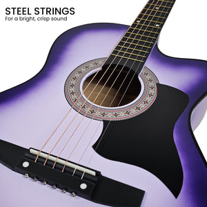 Karrera 38in Cutaway Acoustic Guitar with Guitar Bag | Purple Burst | Great for Beginners